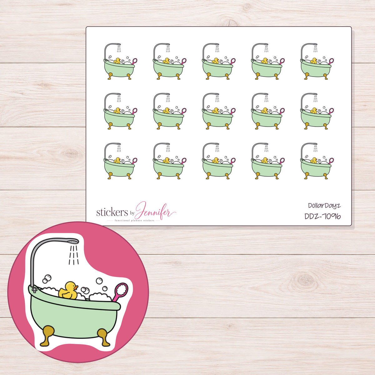 DDZ-7096 planner sticker sheet with enlarged sticker detail