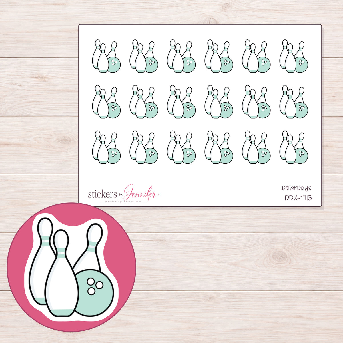 DDZ-7115 planner sticker sheet with enlarged sticker detail