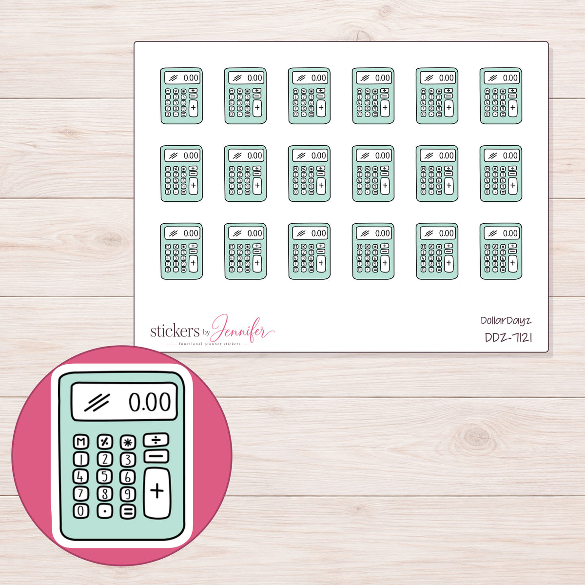 DDZ-7121 planner sticker sheet with enlarged sticker detail