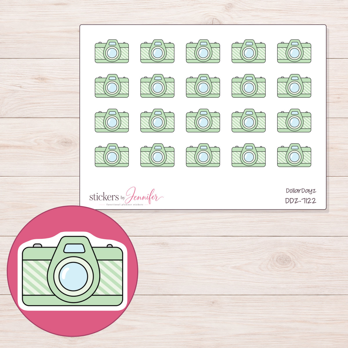 DDZ-7122 planner sticker sheet with enlarged sticker detail