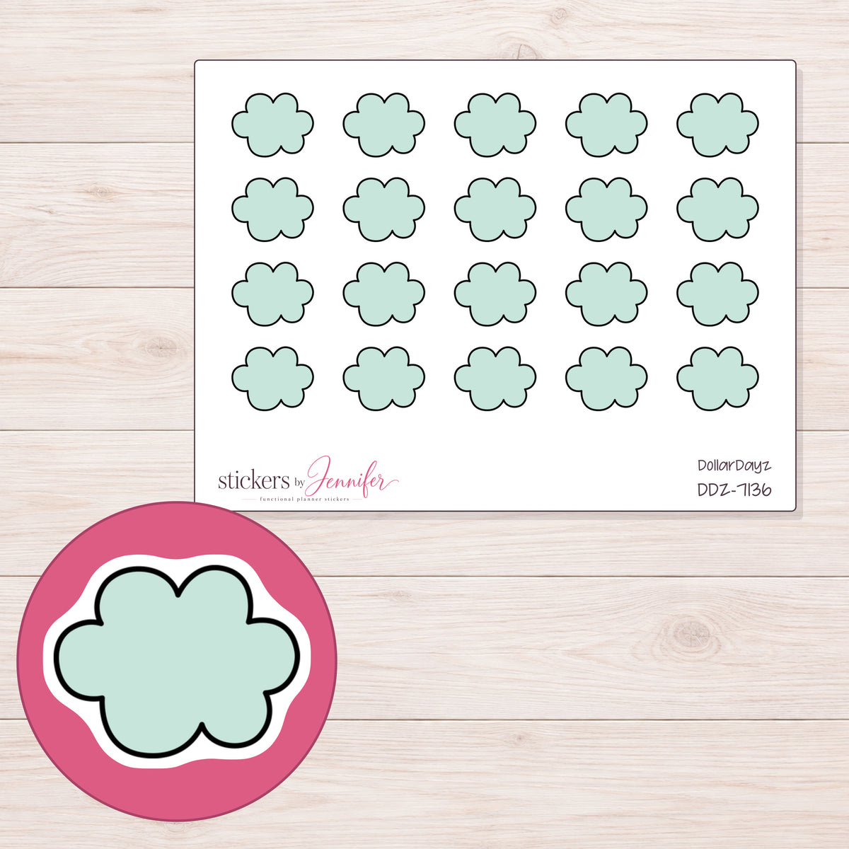 DDZ-7136 planner sticker sheet with enlarged sticker detail