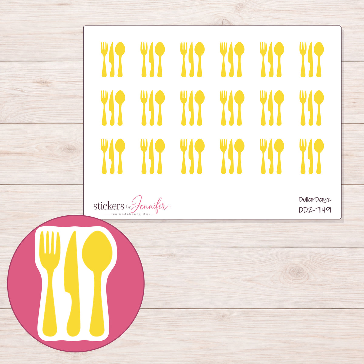 DDZ-7149 planner sticker sheet with enlarged sticker detail