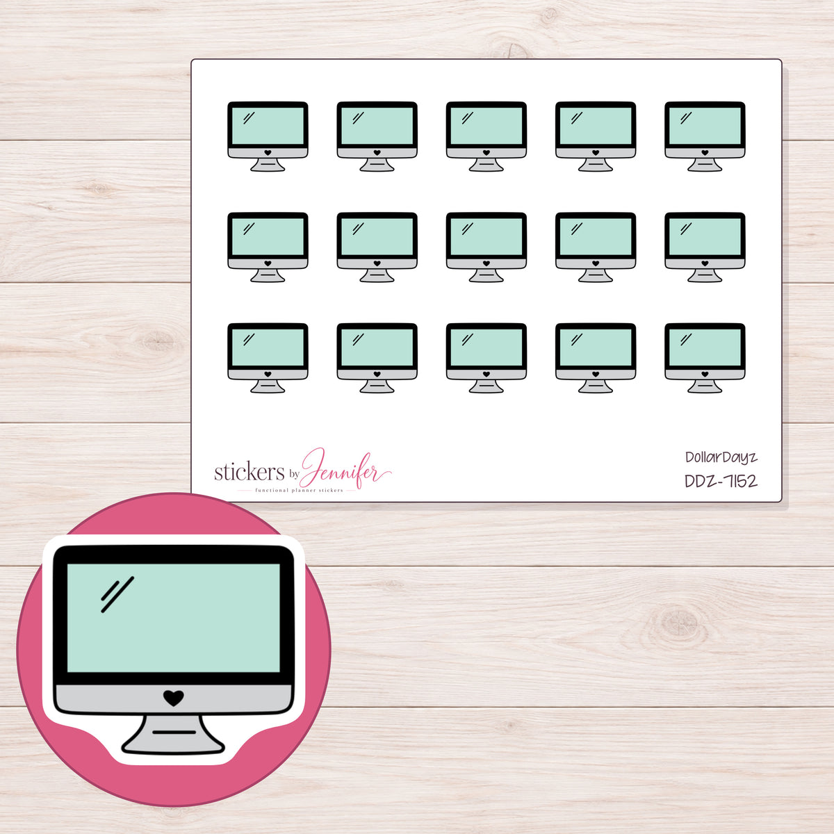 DDZ-7152 planner sticker sheet with enlarged sticker detail