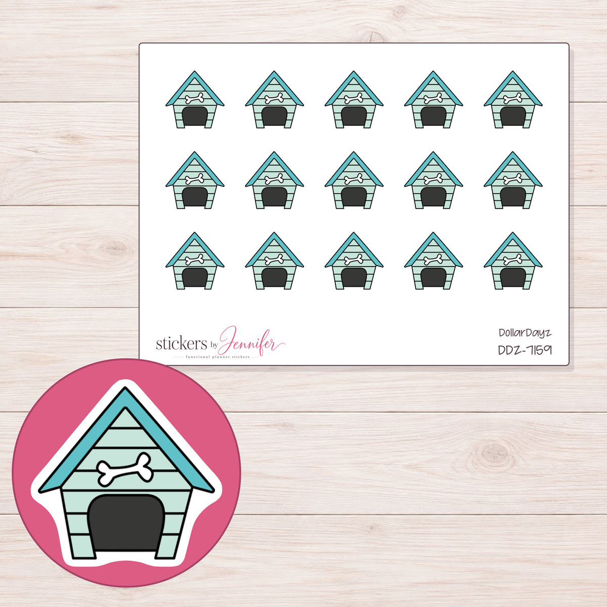 DDZ-7159 planner sticker sheet with enlarged sticker detail