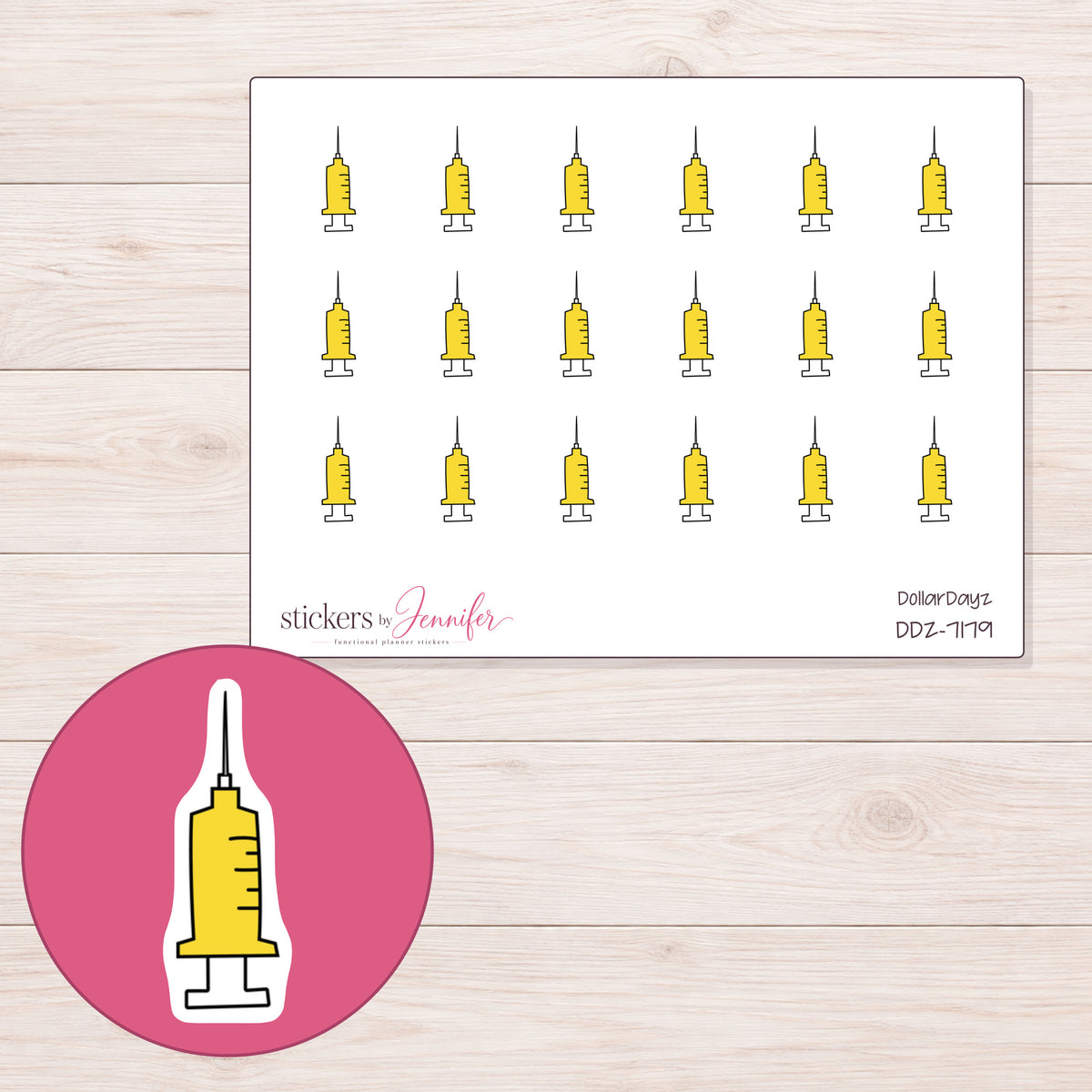 DDZ-7179 planner sticker sheet with enlarged sticker detail
