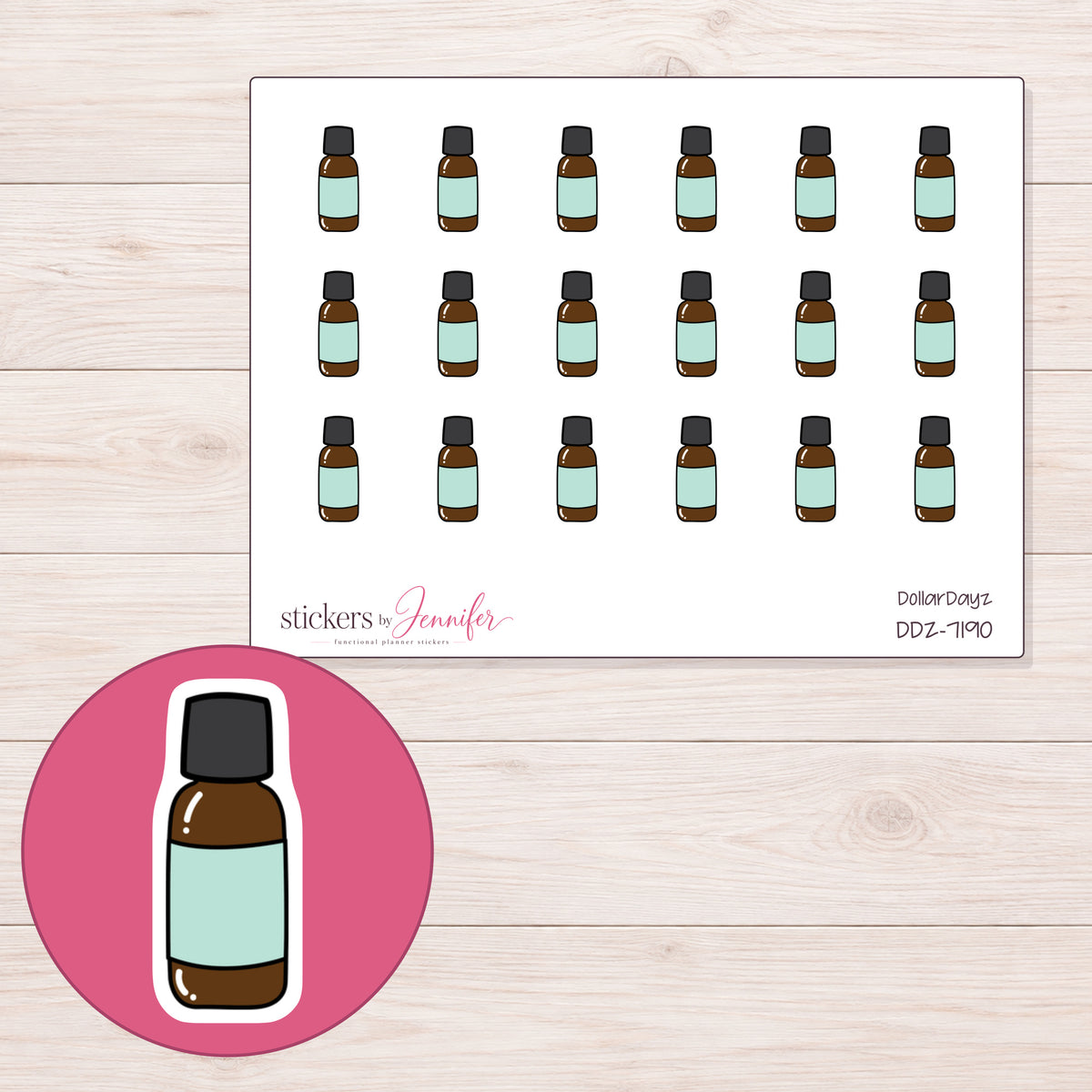 DDZ-7190 planner sticker sheet with enlarged sticker detail