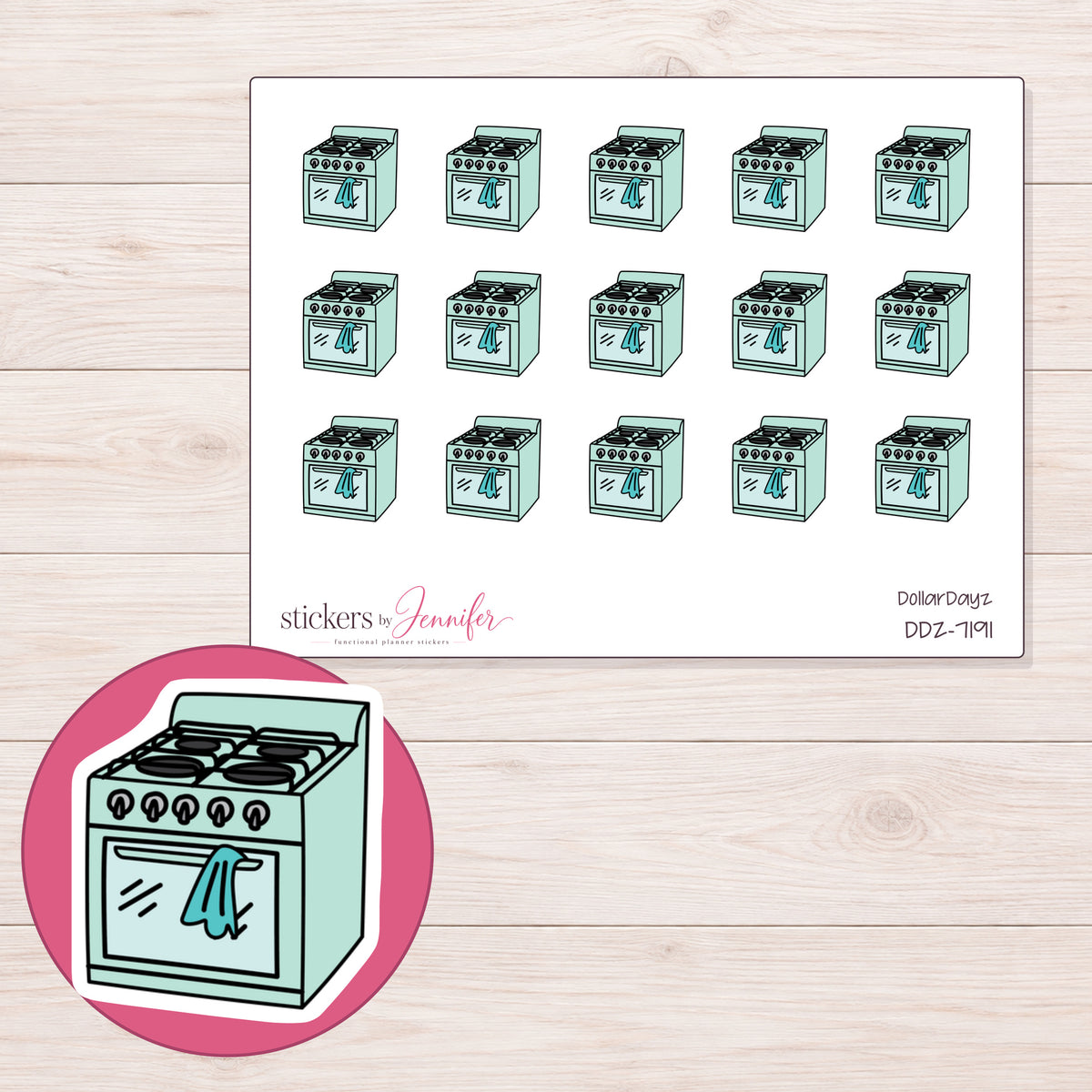 DDZ-7191 planner sticker sheet with enlarged sticker detail