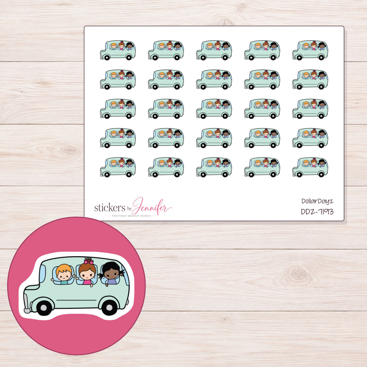 DDZ-7193 planner sticker sheet with enlarged sticker detail