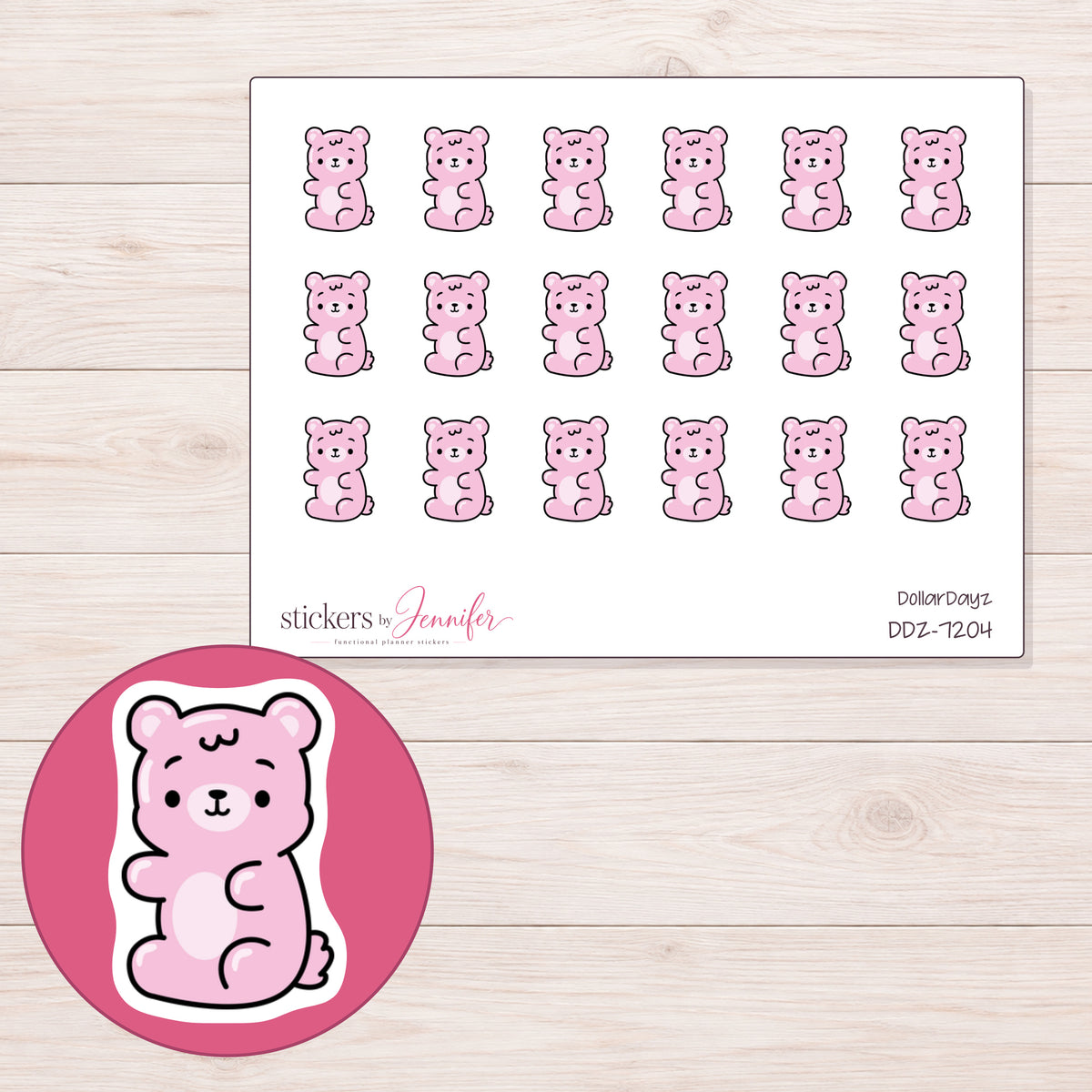 DDZ-7204 planner sticker sheet with enlarged sticker detail