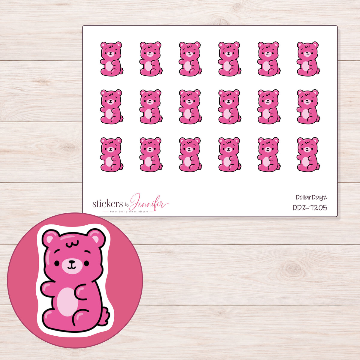DDZ-7205 planner sticker sheet with enlarged sticker detail