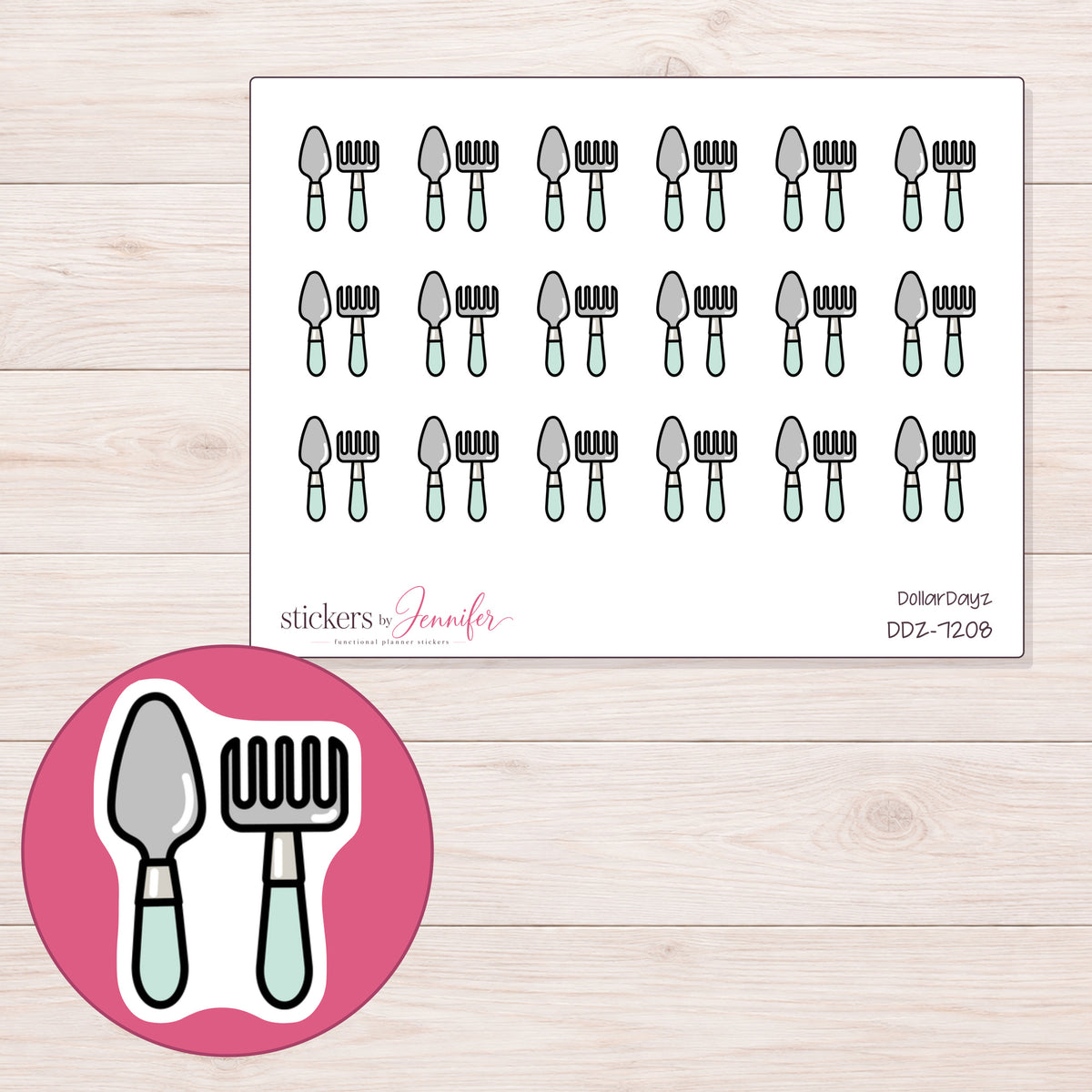 DDZ-7208 planner sticker sheet with enlarged sticker detail