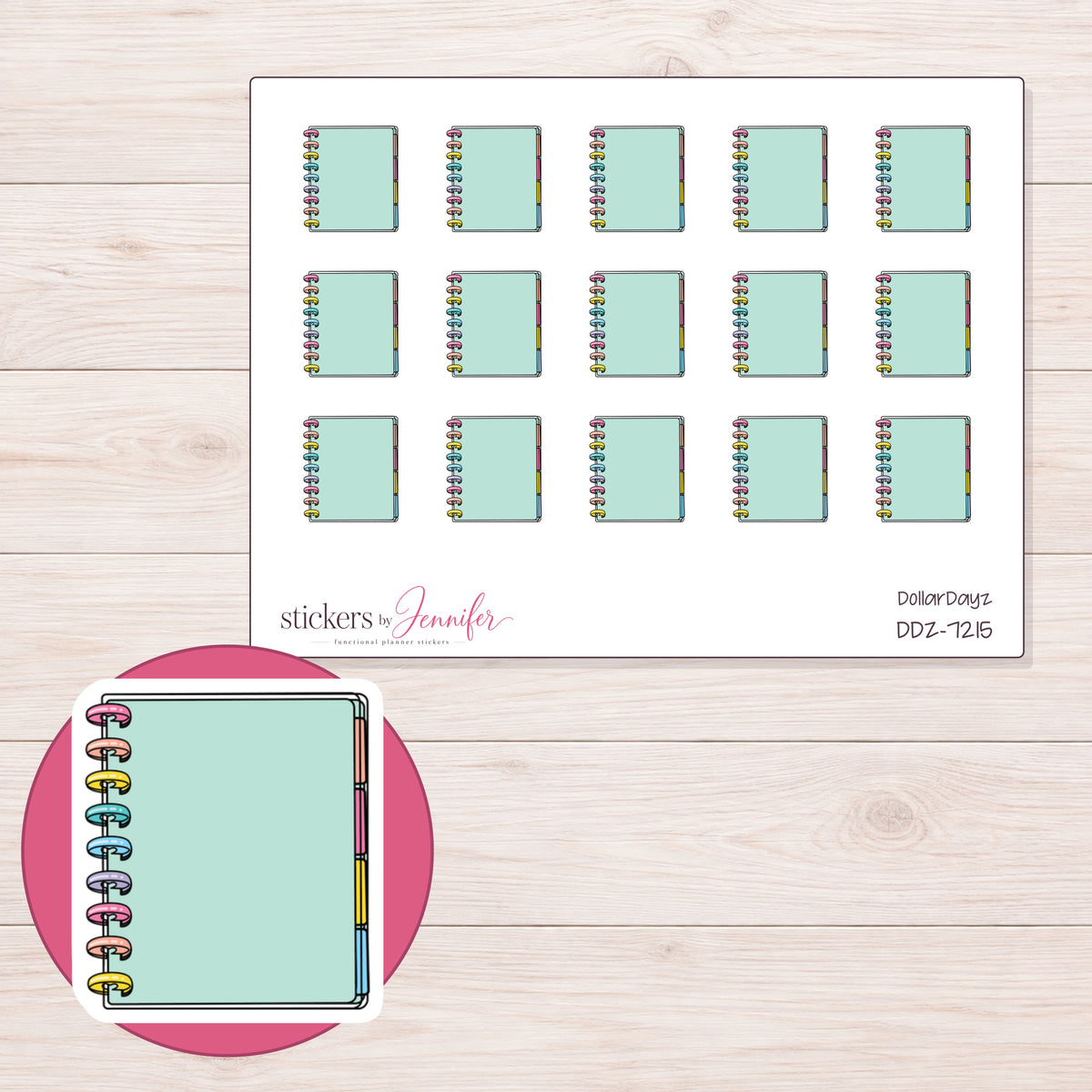 DDZ-7215 planner sticker sheet with enlarged sticker detail