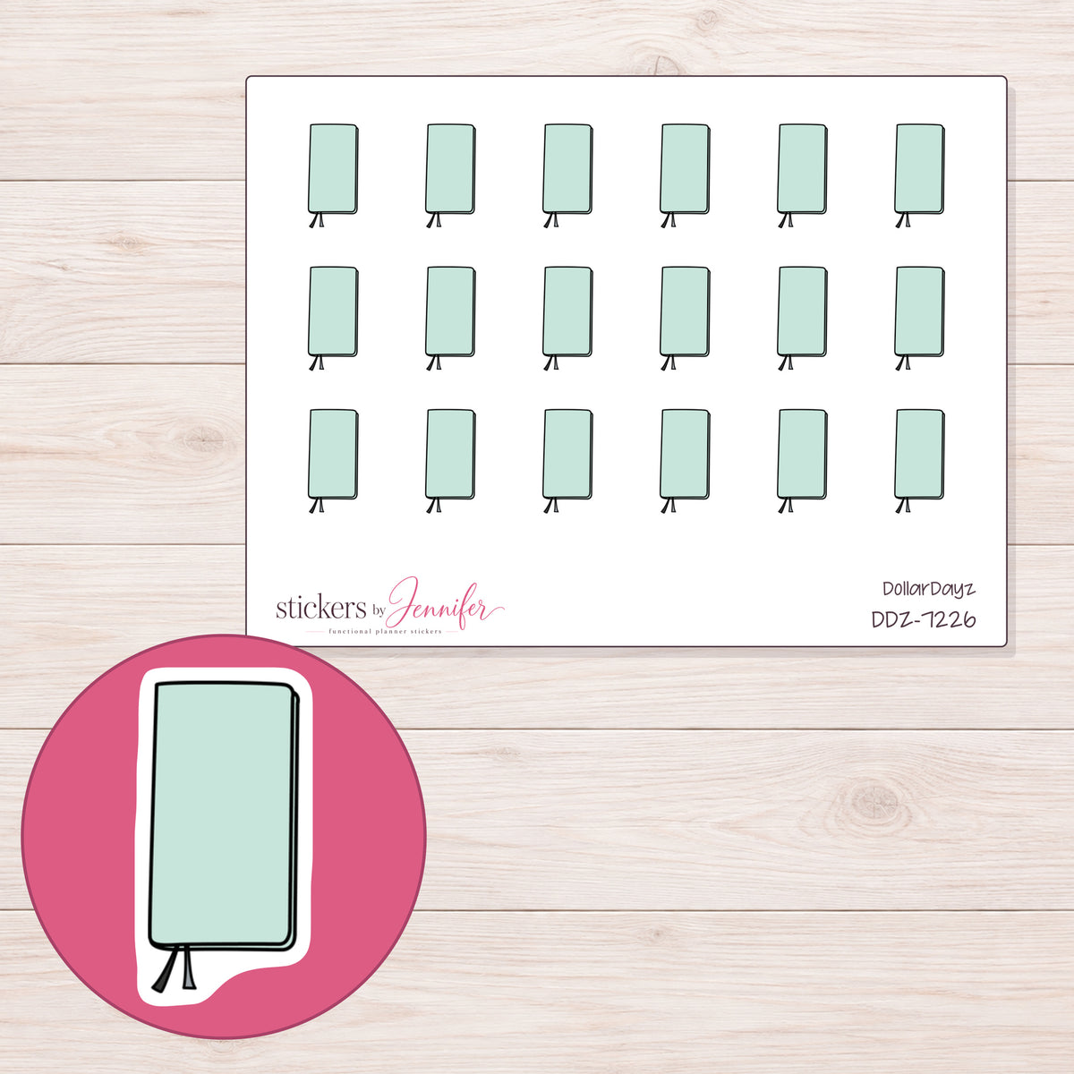 DDZ-7226 planner sticker sheet with enlarged sticker detail
