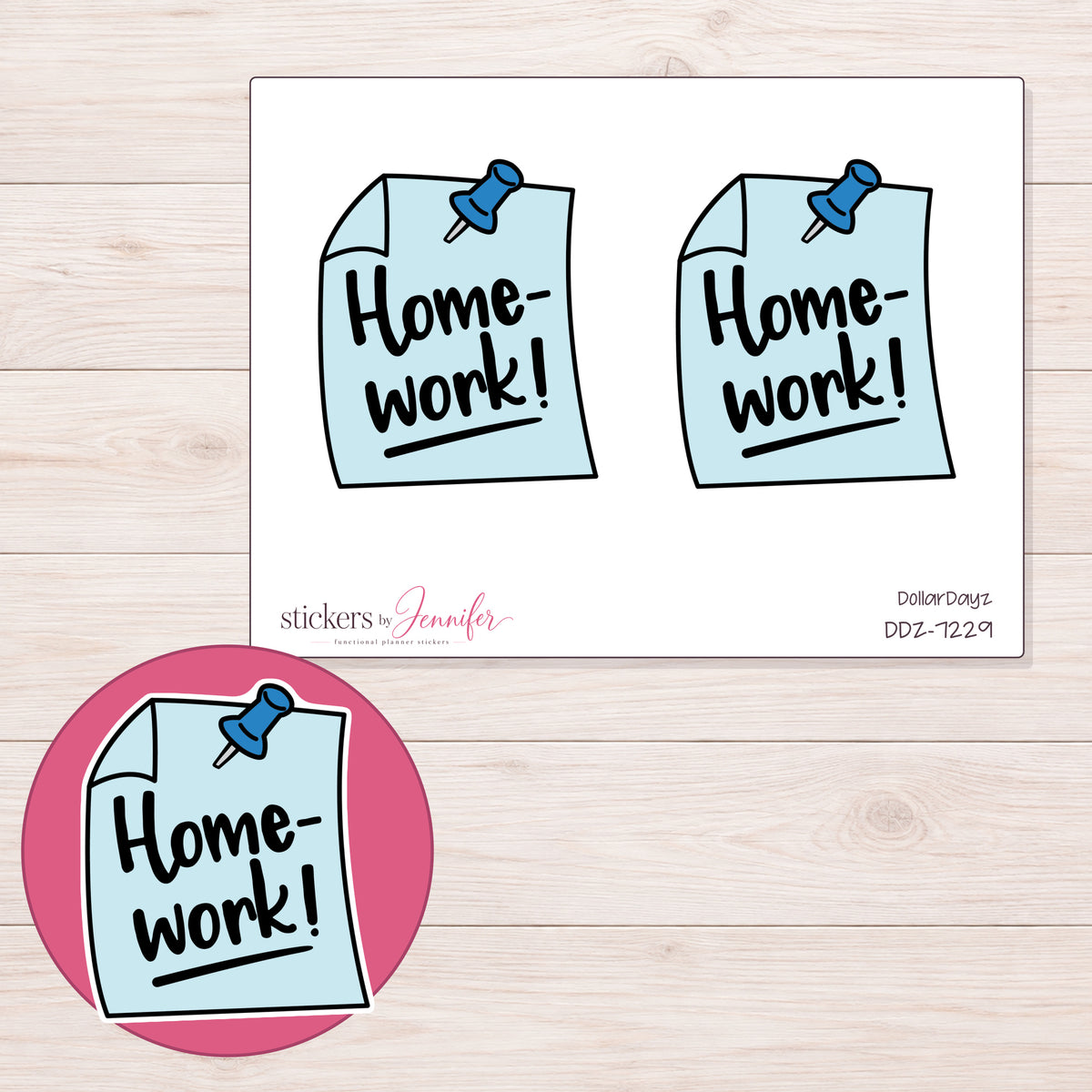 DDZ-7229 planner sticker sheet with enlarged sticker detail