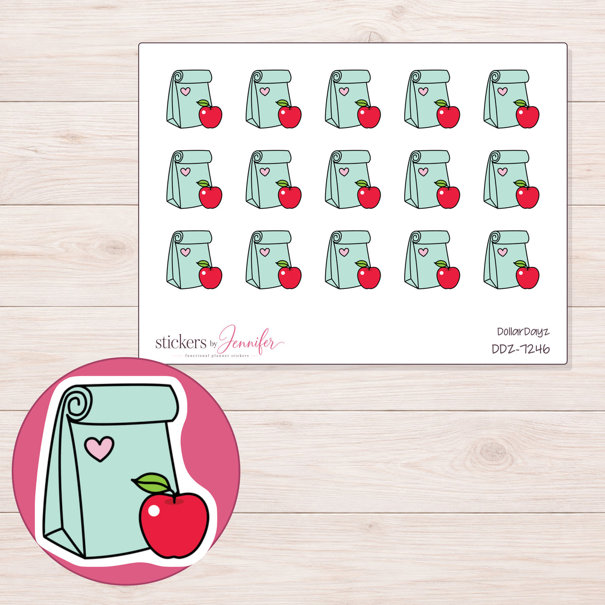 DDZ-7246 planner sticker sheet with enlarged sticker detail