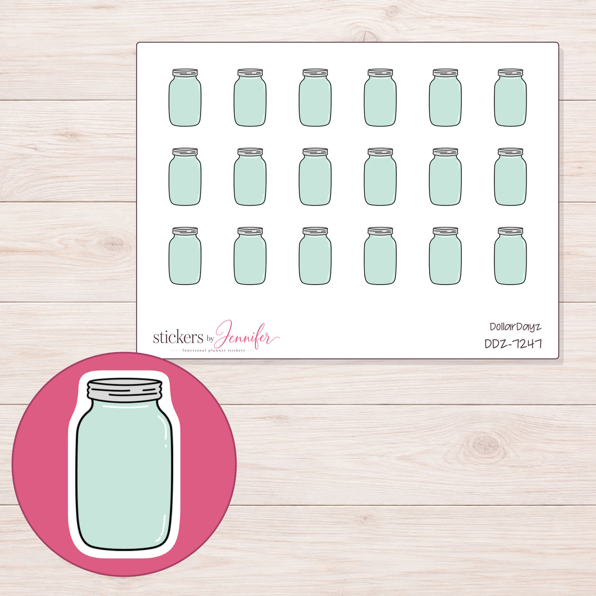 DDZ-7247 planner sticker sheet with enlarged sticker detail