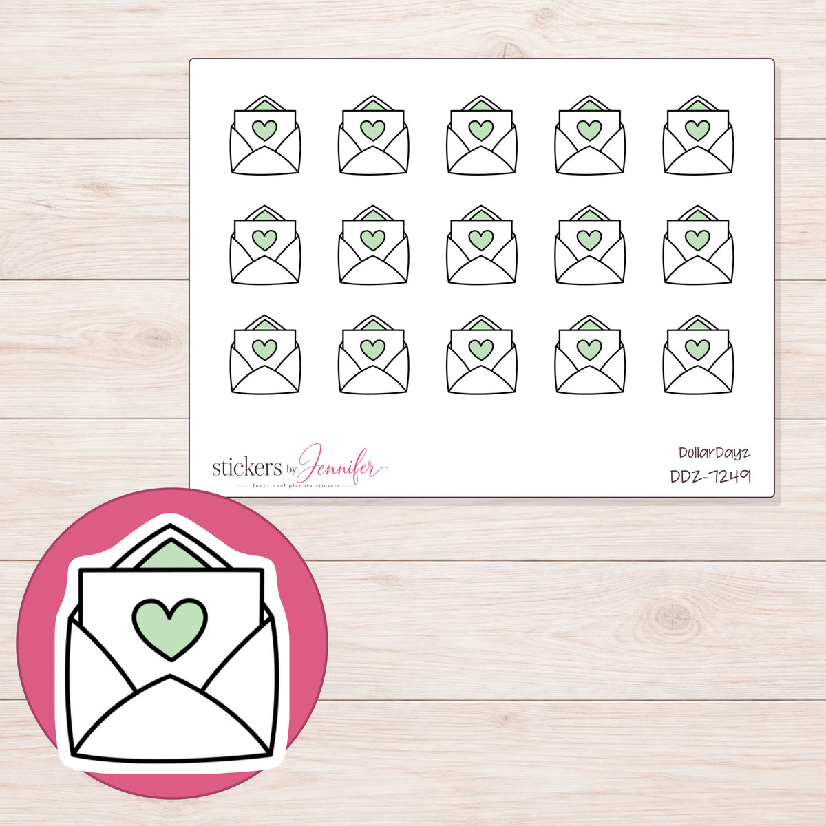 DDZ-7249 planner sticker sheet with enlarged sticker detail