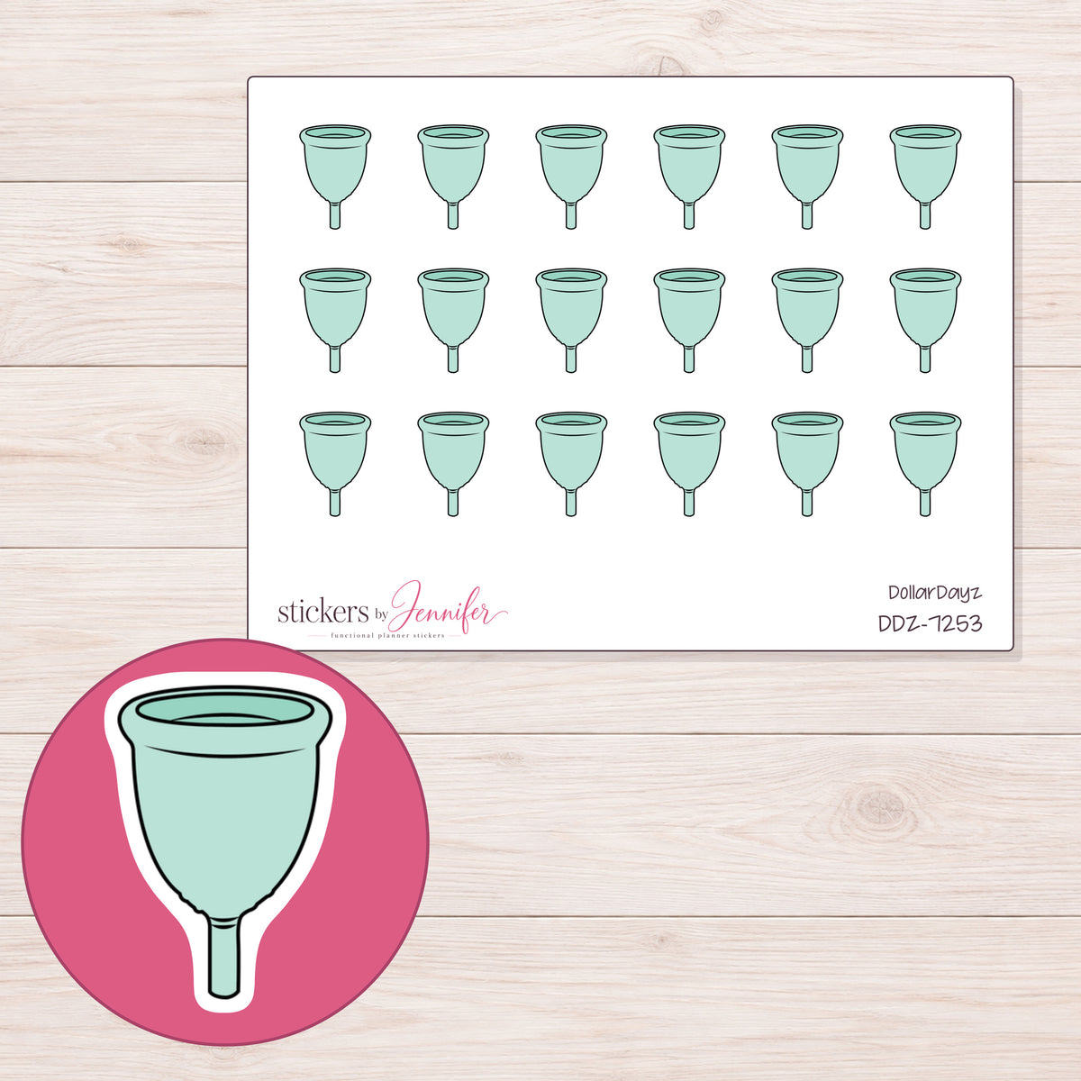 DDZ-7253 planner sticker sheet with enlarged sticker detail