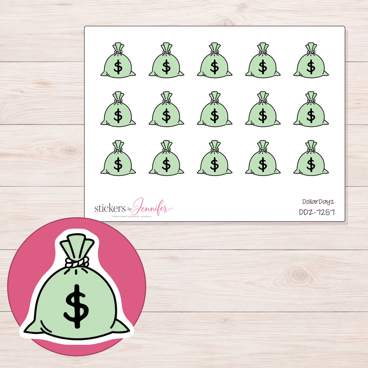 DDZ-7257 planner sticker sheet with enlarged sticker detail