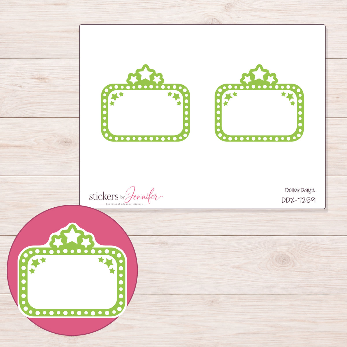 DDZ-7259 planner sticker sheet with enlarged sticker detail