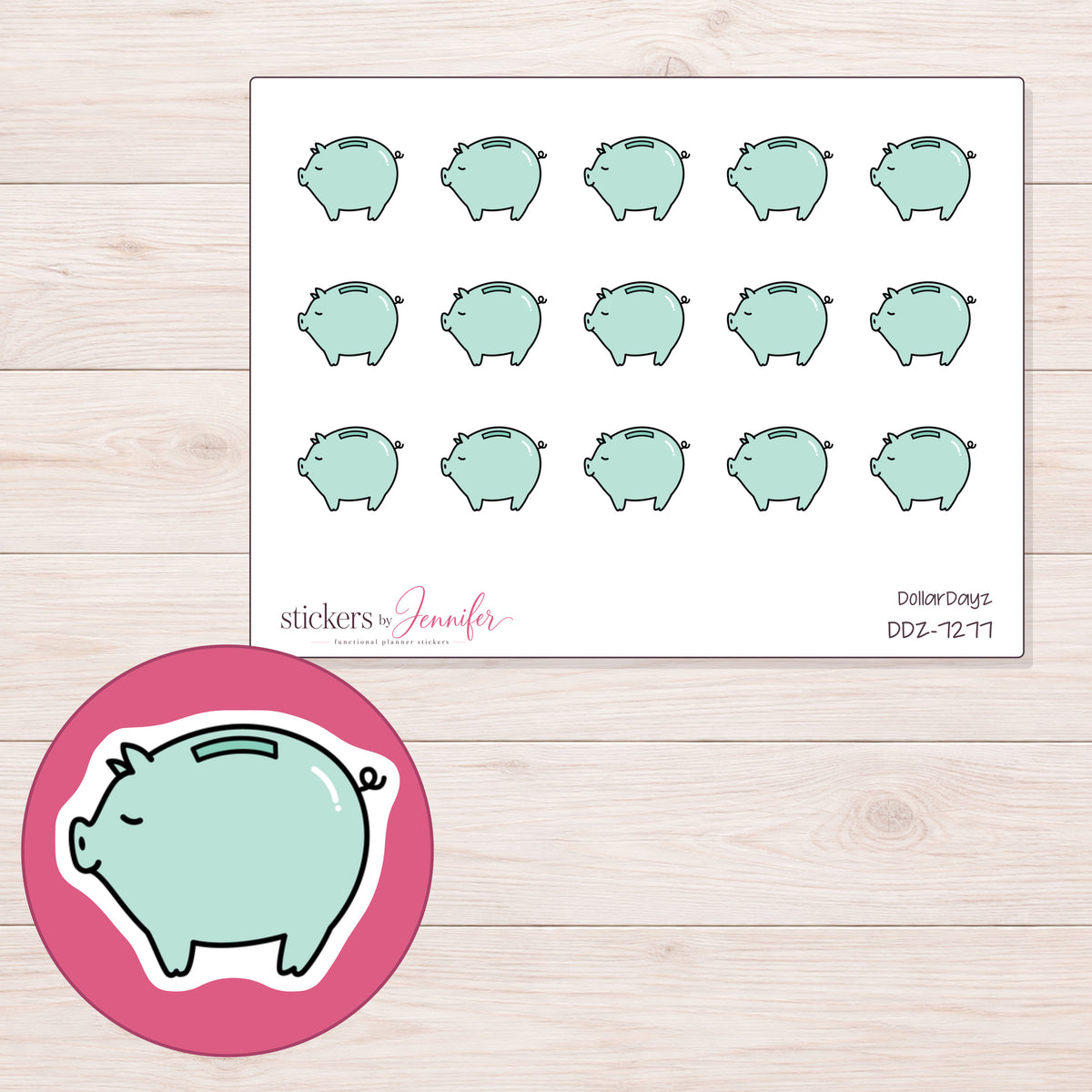 DDZ-7277 planner sticker sheet with enlarged sticker detail
