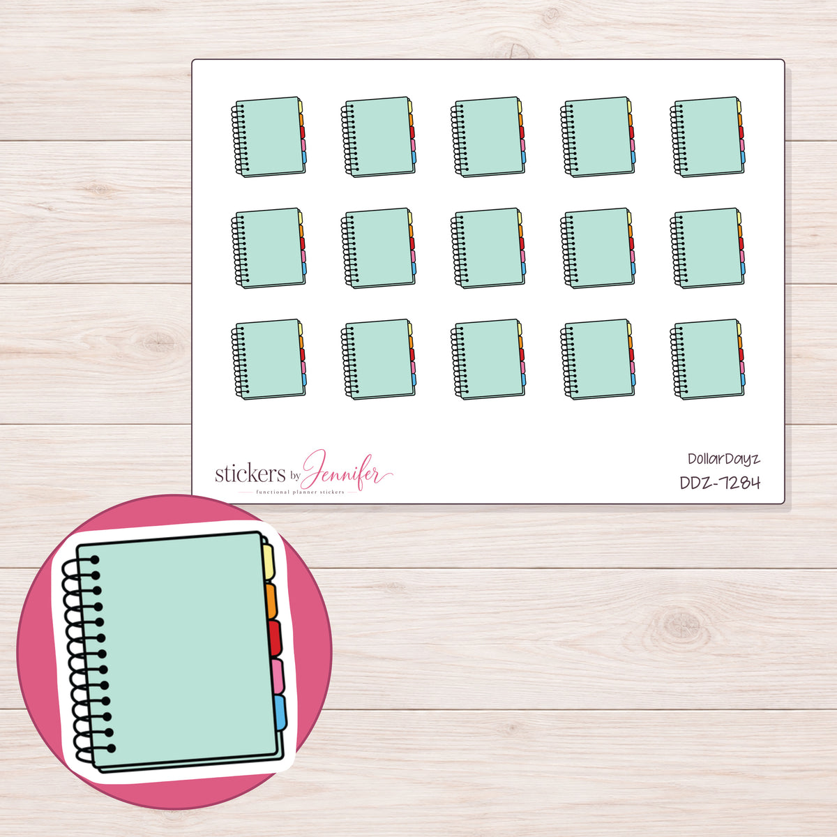 DDZ-7284 planner sticker sheet with enlarged sticker detail