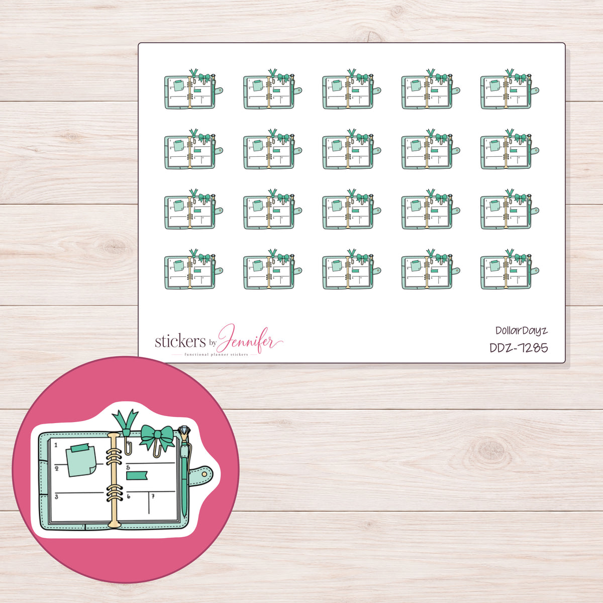 DDZ-7285 planner sticker sheet with enlarged sticker detail