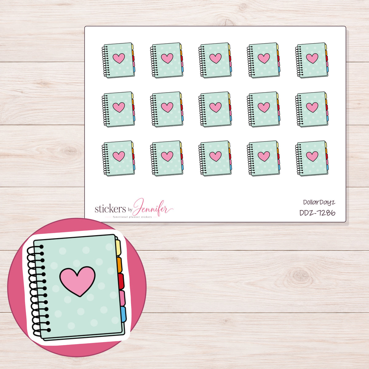 DDZ-7286 planner sticker sheet with enlarged sticker detail