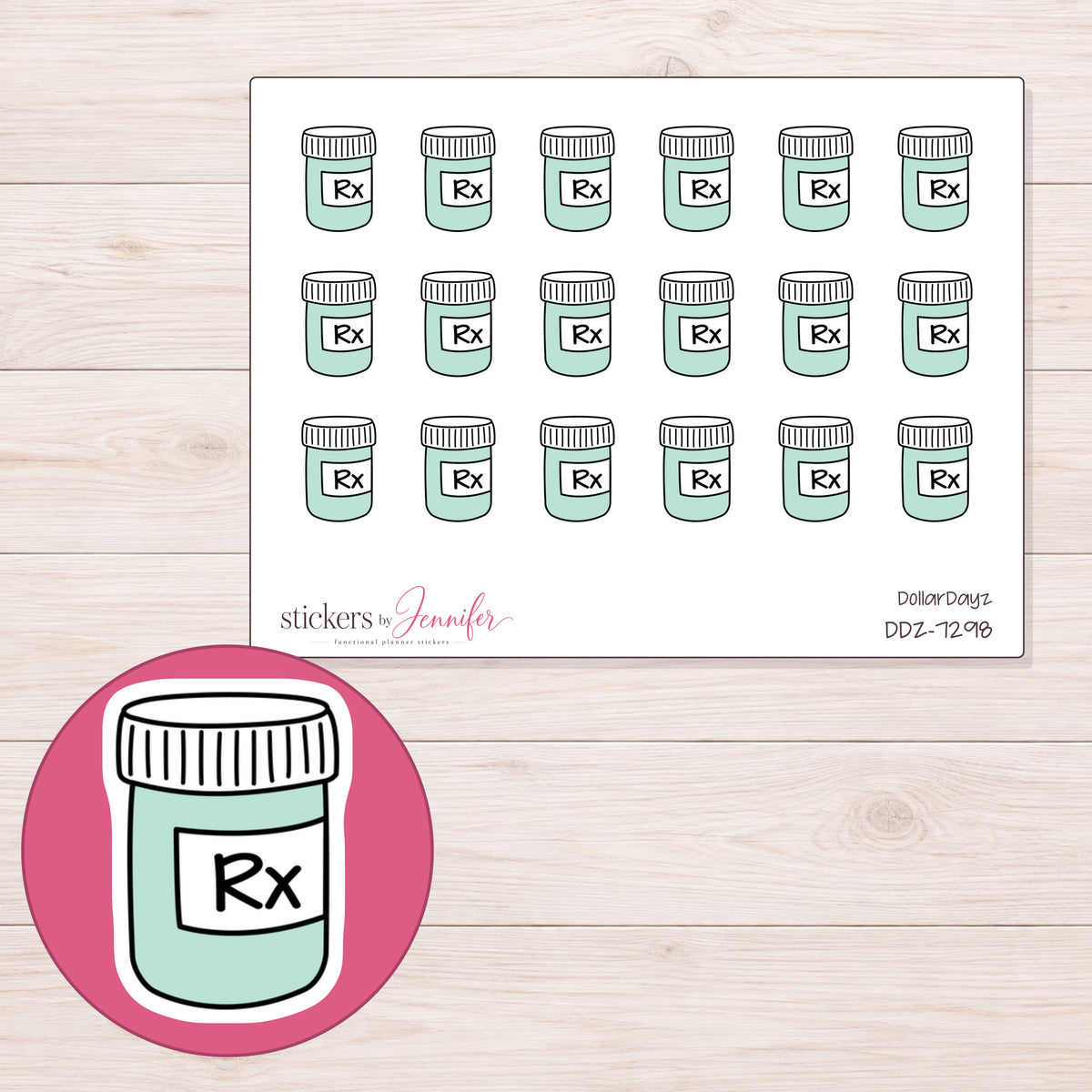 DDZ-7298 planner sticker sheet with enlarged sticker detail