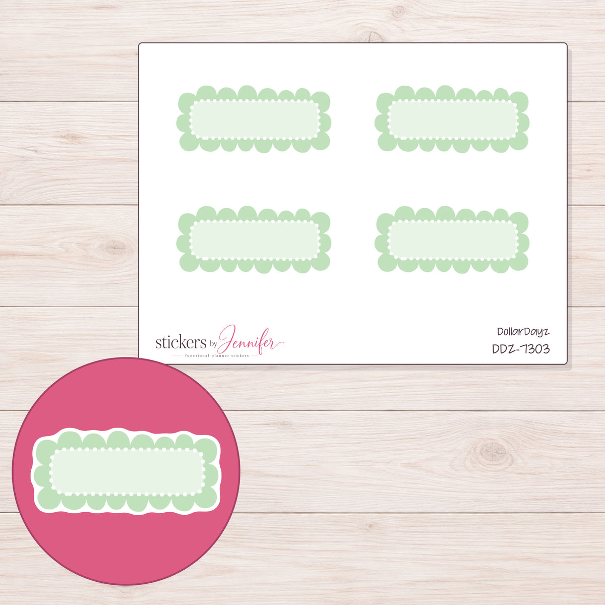 DDZ-7303 planner sticker sheet with enlarged sticker detail