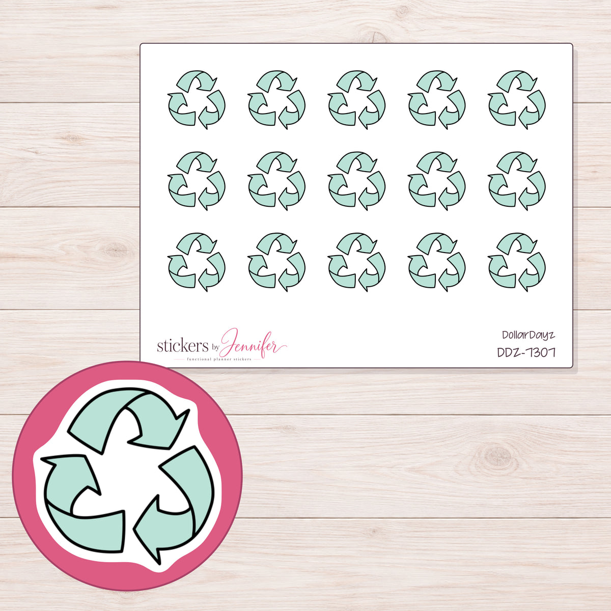 DDZ-7307 planner sticker sheet with enlarged sticker detail
