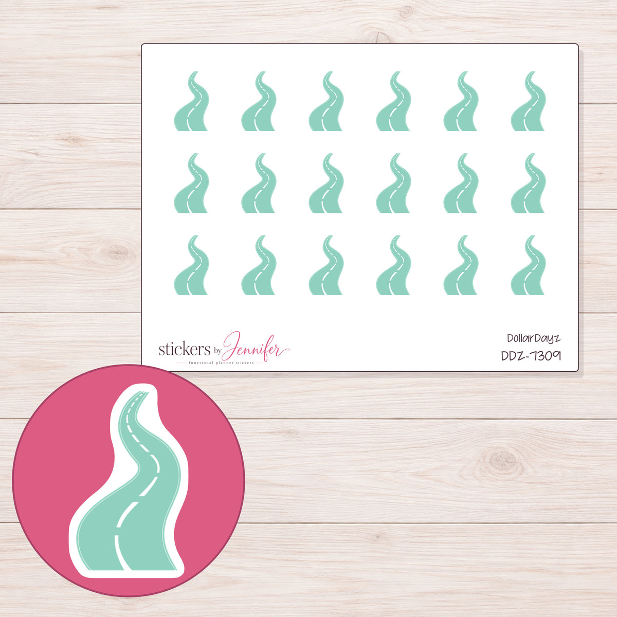 DDZ-7309 planner sticker sheet with enlarged sticker detail