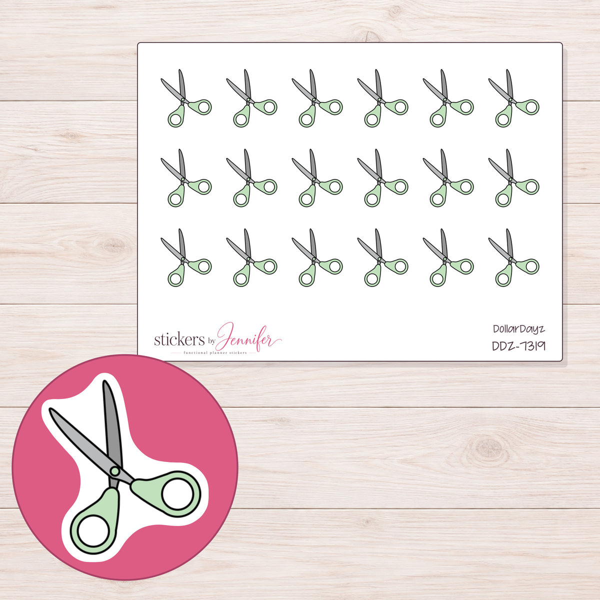 DDZ-7319 planner sticker sheet with enlarged sticker detail
