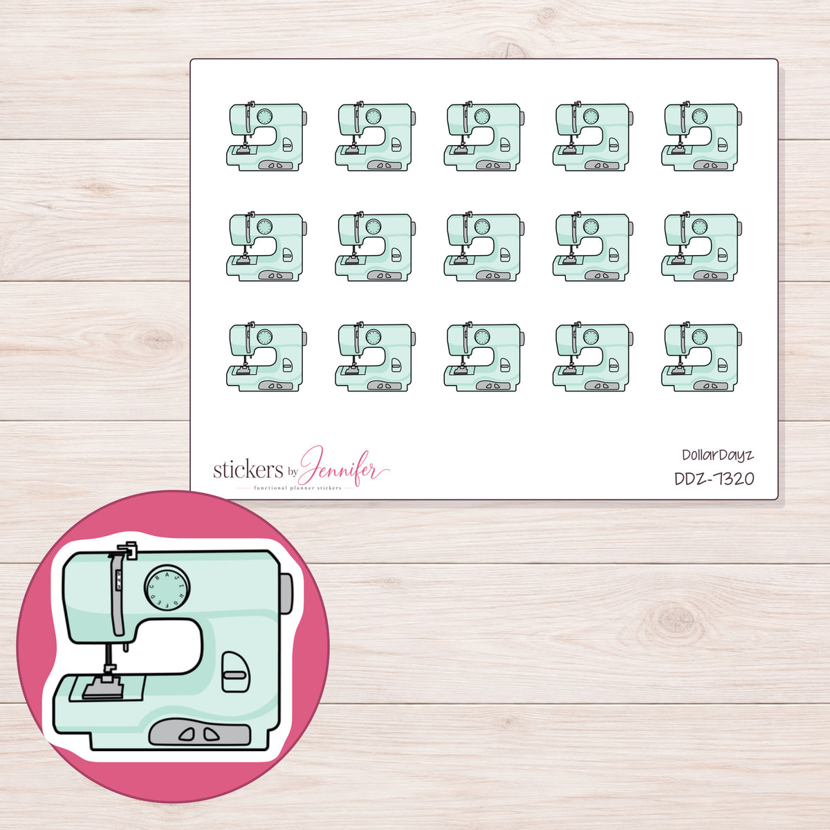 DDZ-7320 planner sticker sheet with enlarged sticker detail