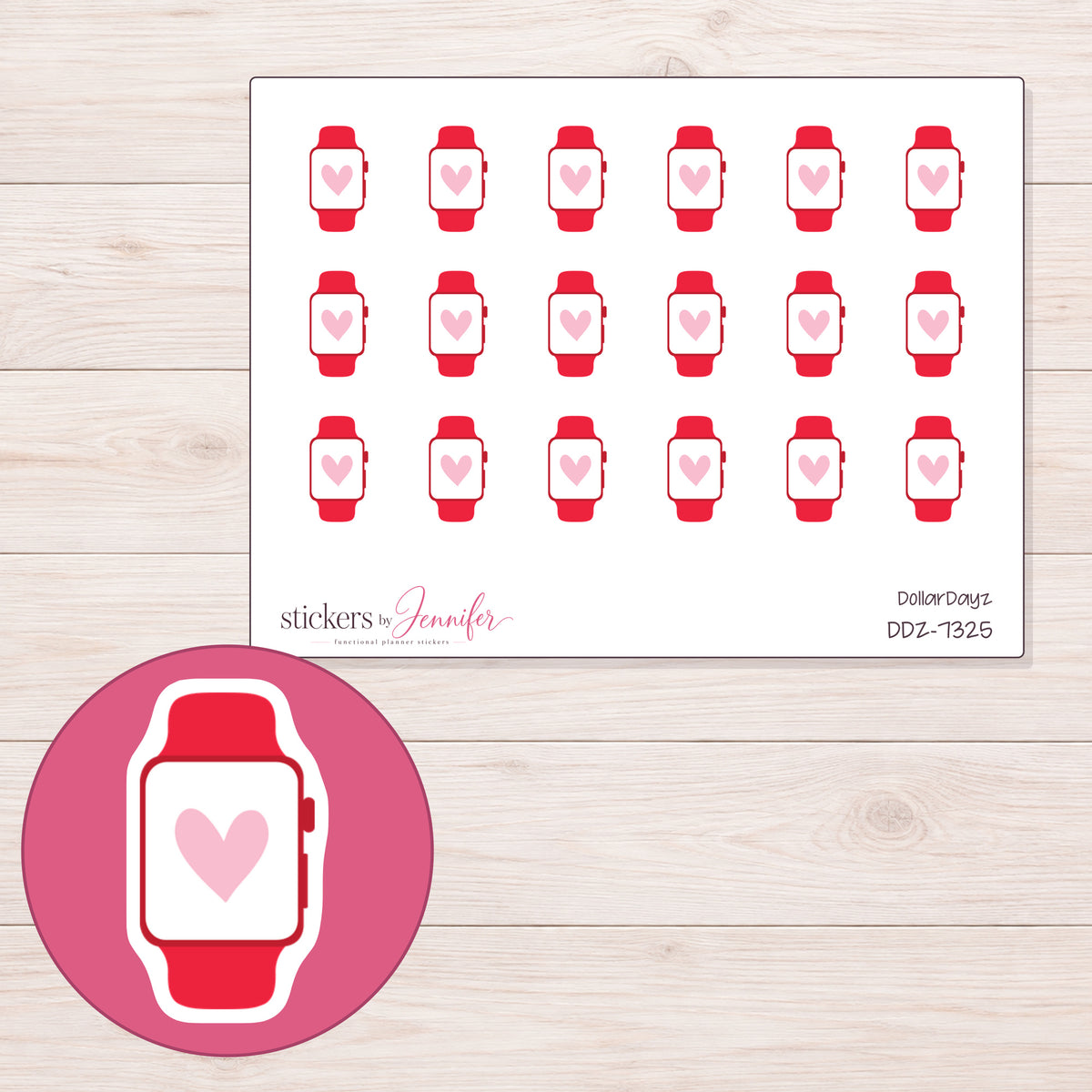 DDZ-7325 planner sticker sheet with enlarged sticker detail