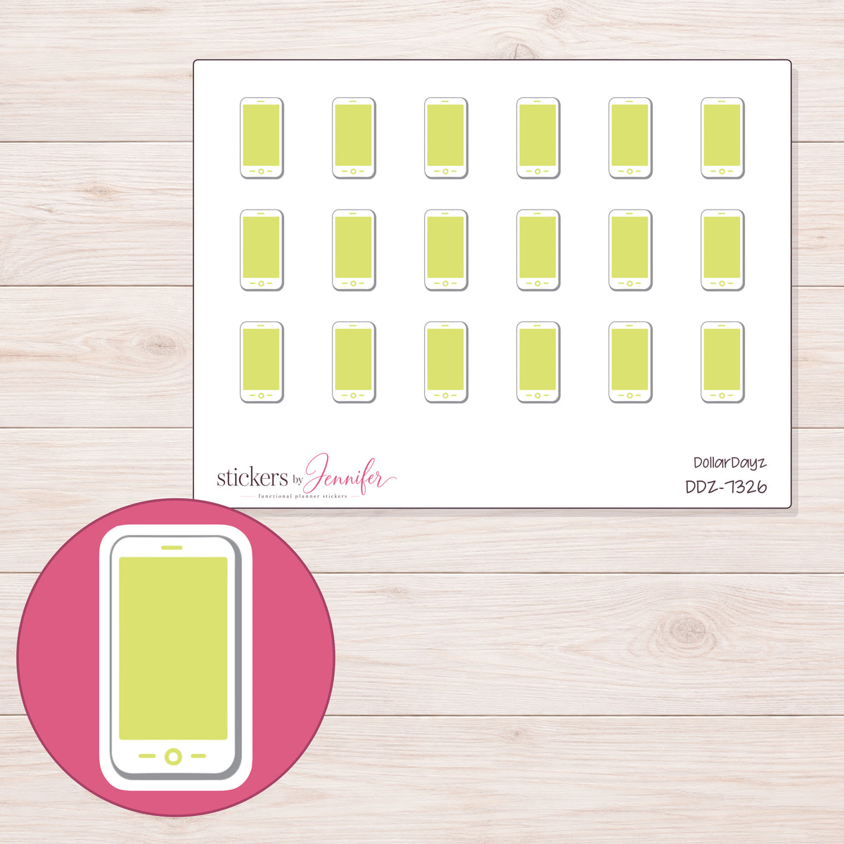 DDZ-7326 planner sticker sheet with enlarged sticker detail
