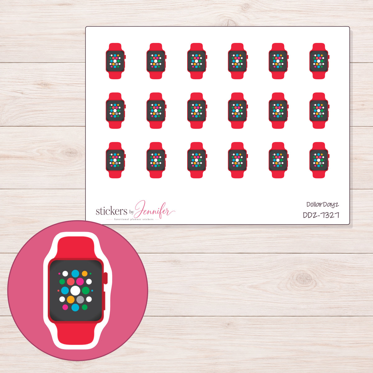 DDZ-7327 planner sticker sheet with enlarged sticker detail