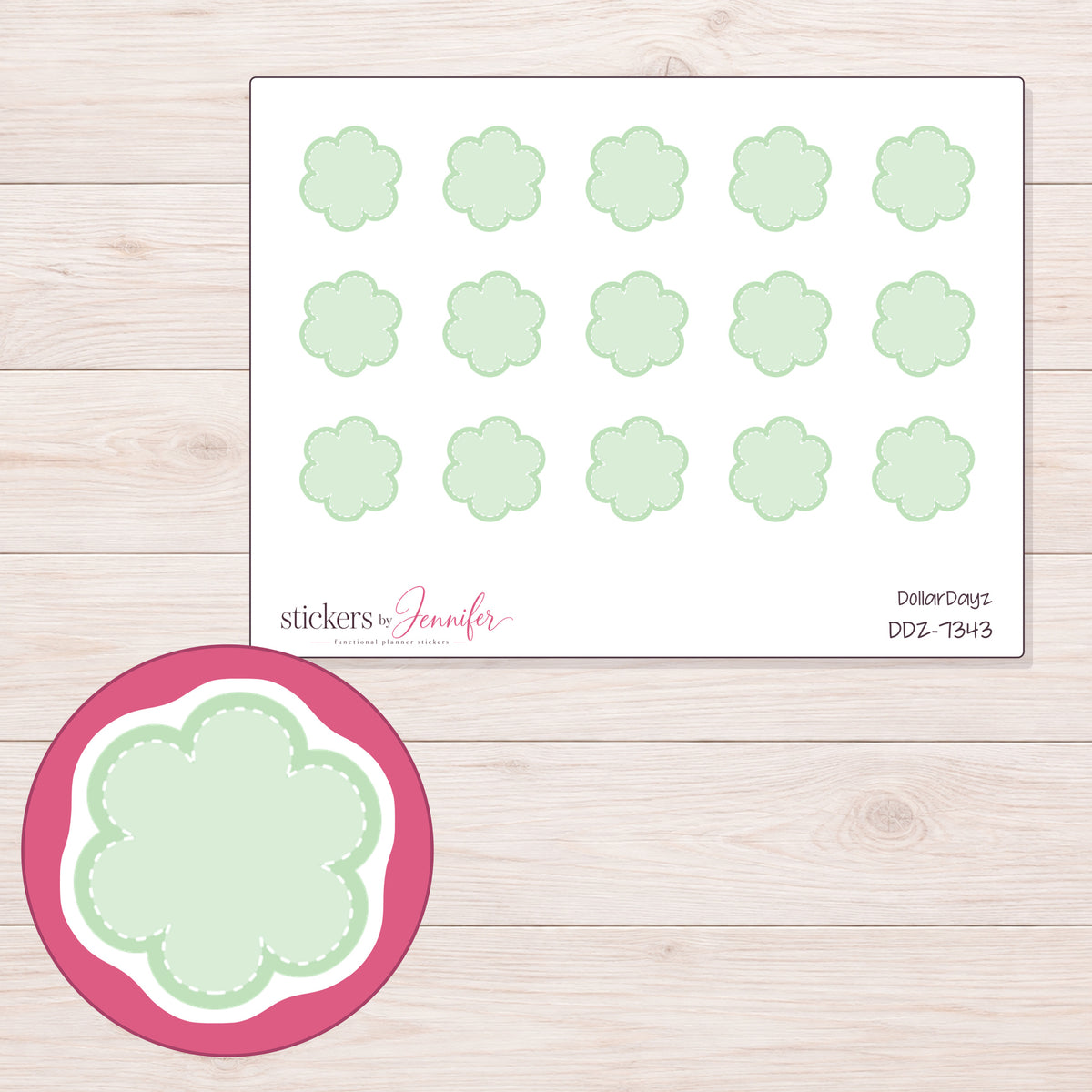 DDZ-7343 planner sticker sheet with enlarged sticker detail