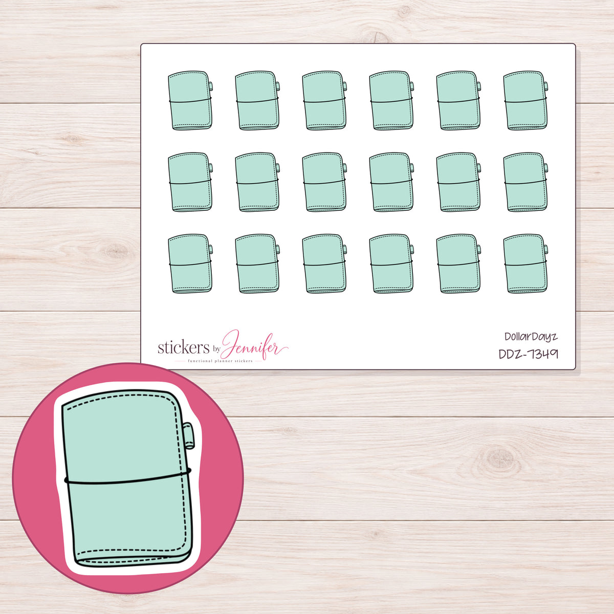 DDZ-7349 planner sticker sheet with enlarged sticker detail