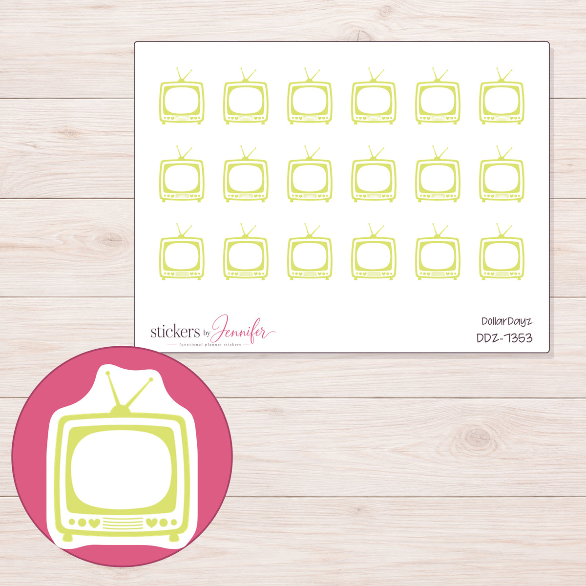 DDZ-7353 planner sticker sheet with enlarged sticker detail