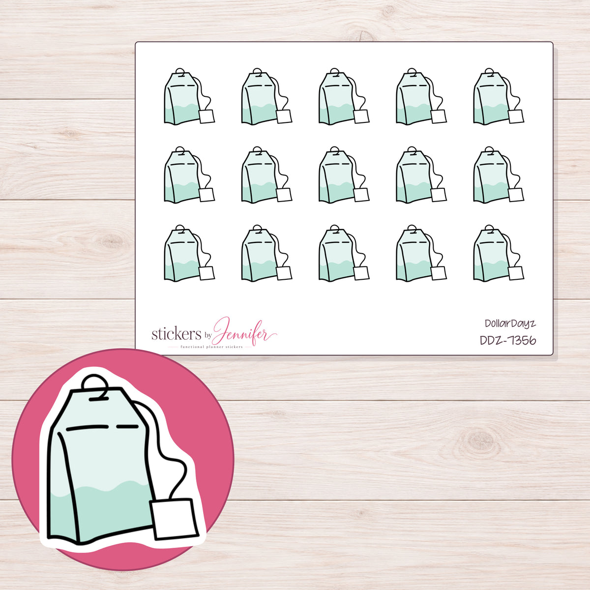 DDZ-7356 planner sticker sheet with enlarged sticker detail