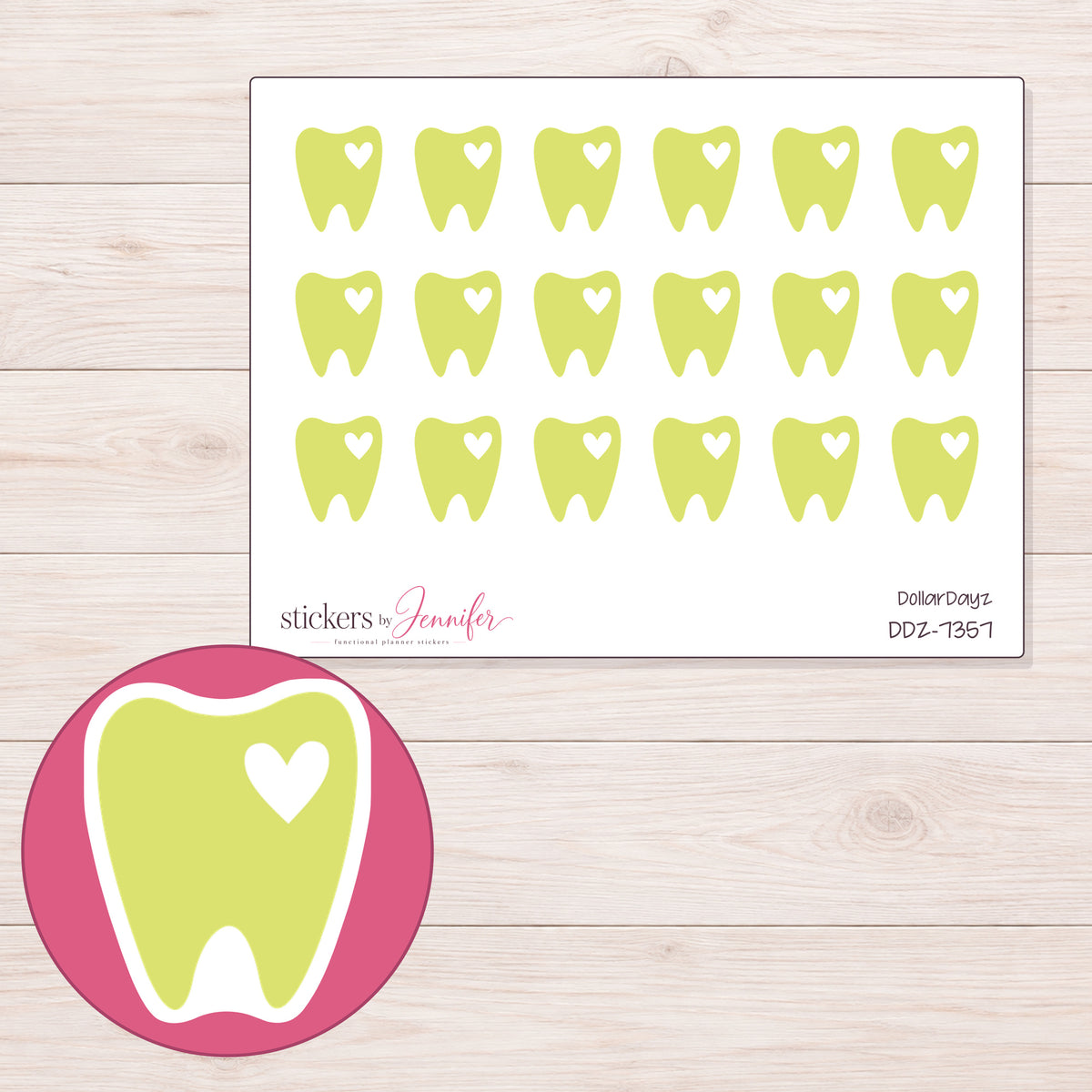 DDZ-7357 planner sticker sheet with enlarged sticker detail