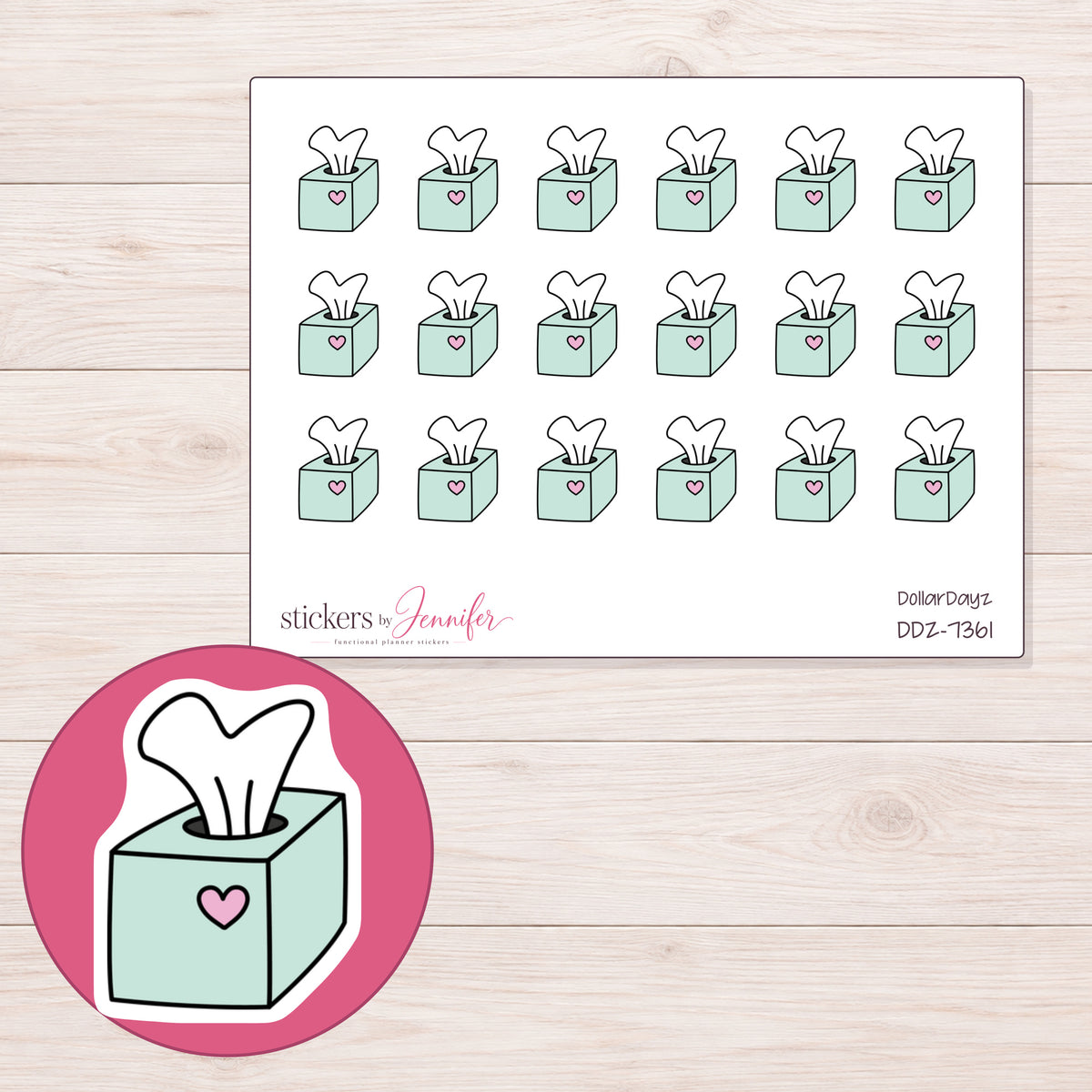 DDZ-7361 planner sticker sheet with enlarged sticker detail
