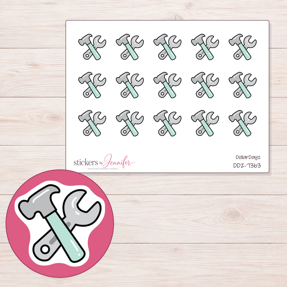 DDZ-7363 planner sticker sheet with enlarged sticker detail