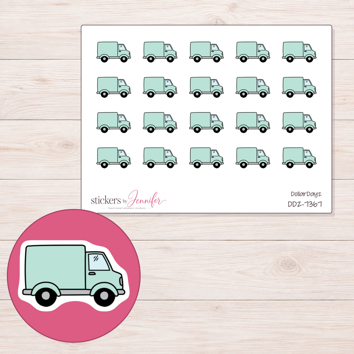 DDZ-7367 planner sticker sheet with enlarged sticker detail