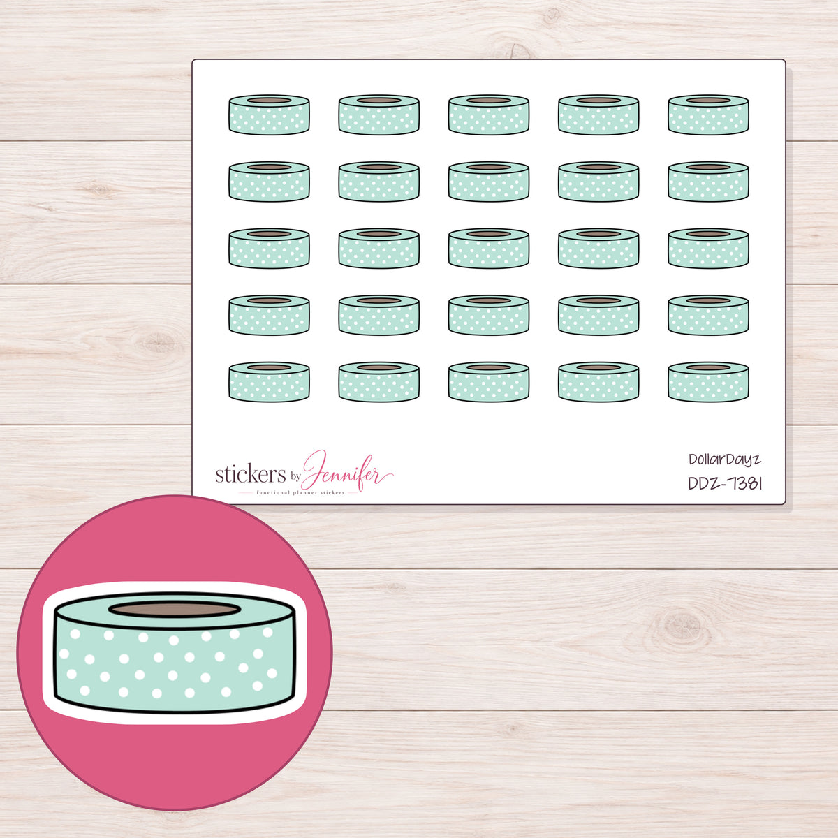 DDZ-7381 planner sticker sheet with enlarged sticker detail