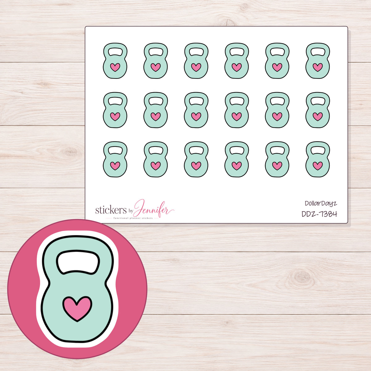 DDZ-7384 planner sticker sheet with enlarged sticker detail