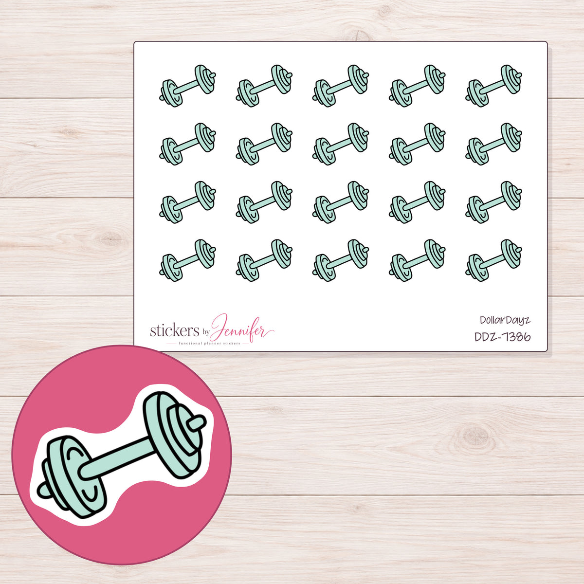 DDZ-7386 planner sticker sheet with enlarged sticker detail