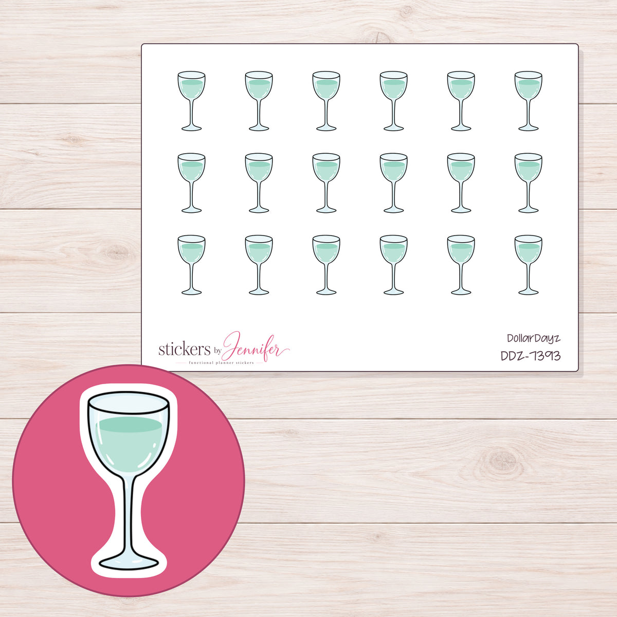 DDZ-7393 planner sticker sheet with enlarged sticker detail