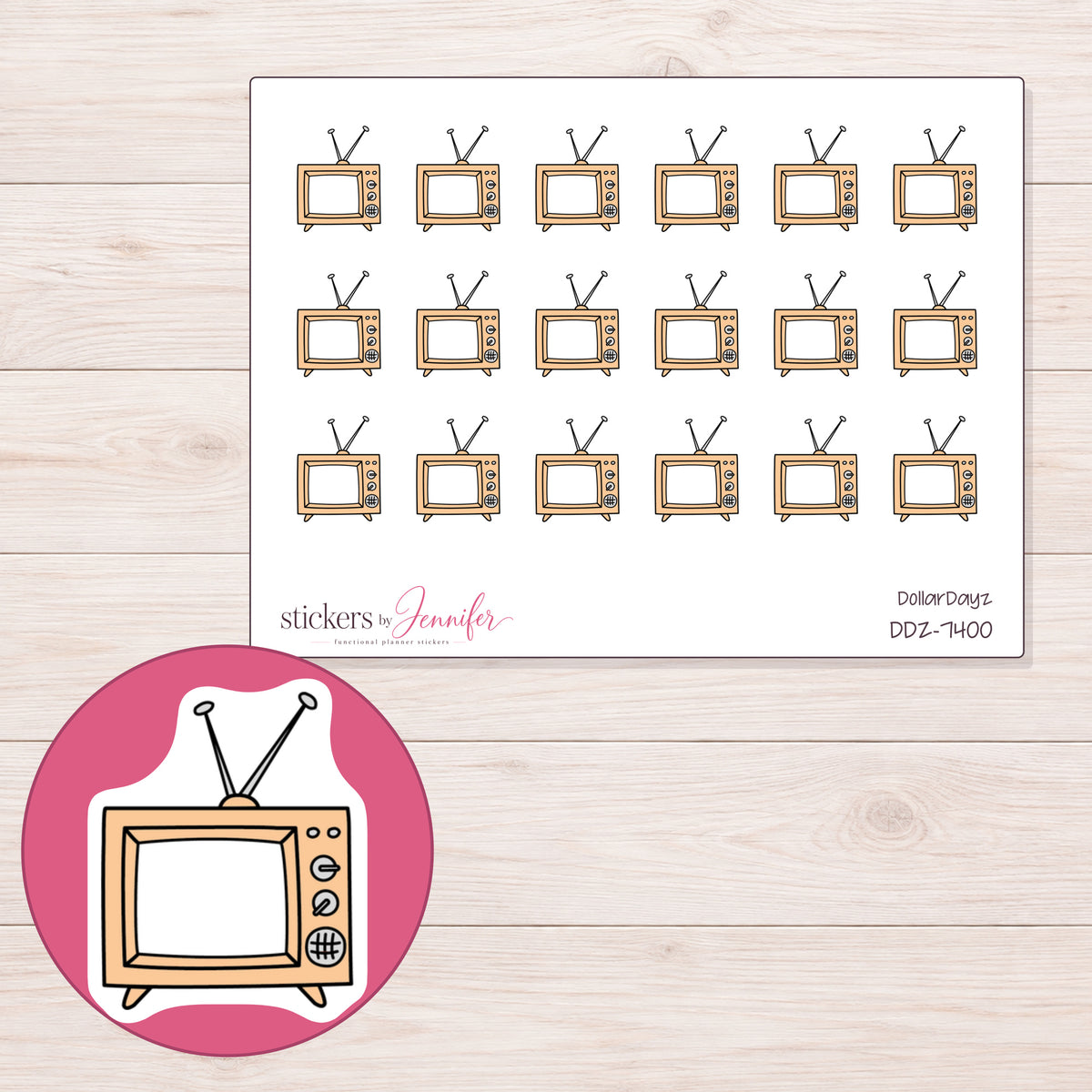 DDZ-7400 planner sticker sheet with enlarged sticker detail